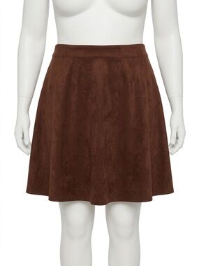 Cider Brown Suede-Look Skater Skirt